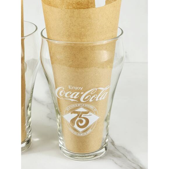 Coca Cola Coke Bell Shaped Clear Tall Glass 12oz 75th Anniversary 1977 x3 Vtg - Picture 4 of 13